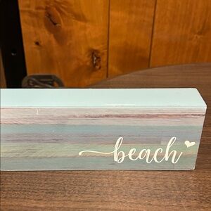Beach Wood Block Sign in Light Blue - Coastal Wall Accent